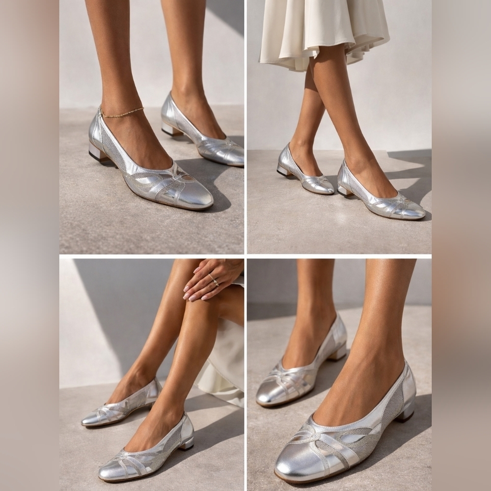 Salvatore Ferragamo Silver Mesh Flats Authentic